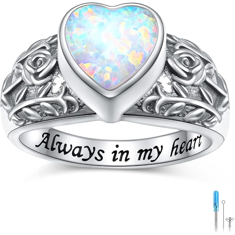 MBSUUH Sterling Silver Angel Wings Cremation Ring - Holds Ashes, Memorial Keepsake Jewelry For Women