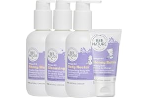 Bee Nature - Soins Peau Bébé - Shampooing Croûtes de Lait 200ml - Gel Douche 200ml - Crème Hydratante Corps 200ml - Baume Change 50ml - Pack 100% Recyclable
