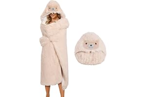 UMIPUBO Koc z kapturem polarowy do noszenia koc szerpa super miękki puszysty ponadwymiarowy szal z kapturem pluszowy narzuta płaszcz owijany sofa koc telewizyjny dla Audlts, kobiet, mężczyzn, dzieci (alpaka, jeden rozmiar)