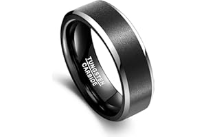 Vakki 6 mm 8 mm Tungsten Ring for Men Women, Silver, Gold, Black, Simple Rings for Wedding and Everyday Life, Comfortable Fit, Bevelled Edges, Size 52 (16.6)-72(22.9)