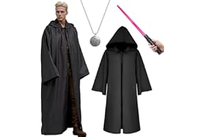 HARNYLOOM Disfraz Jedi Adultos Hooded Robe Marrón Negro Hombre Medieval Capa con Capucha Uniforme Completo Túnica Sudaderas Carnaval Halloween Cosplay