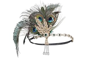 IYOU Pawie pióro Gatsby, nakrycie głowy, zielone kryształowe opaski na głowę, kostium na studniówkę, wesele, 1920, akcesoria do włosów dla kobiet, zielone