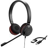 Jabra Evolve 20 SE - Microsoft Certified VoIP Softphone Stereo Headphones with Passive Noise Cancelling - USB-C/A - Black