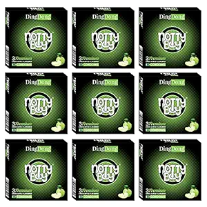 NOTTY BOY DingDong Green Apple Flavour Condom For Men - 27 Count (Pack of 9)
