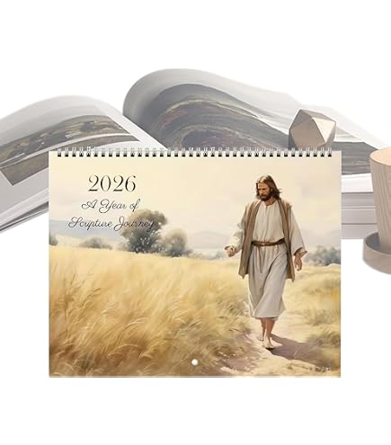 Calendrier Mural 2026 Avec Illustration De Jésus Et L’agneau - Agenda Mensuel Inspirant - Décoration Spirituelle Pour La Maison Ou L’église