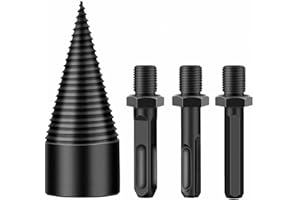 CLOKELAI Log Splitter, 3pcs Drill Bit Removable Cones Kindling Wood Splitting logs bits Heavy Duty Electric Drills Screw Cone Driver Hex + Square + Round 32mm/1.26inch