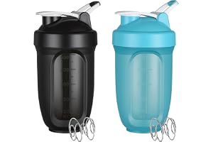 BUTBU Proteinshakerflaska, 2 st 500 ml shaker för proteinshakes | med trådblandningsboll, läckagesäker gym-shakerflaska, flip-top-lock, för kosttillskott, före träning (svart +