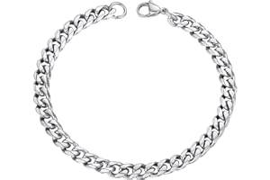 PROSTEEL Pulsera de Cadenas Cubanas de Acero Quirurgico, 3.5mm 6mm 9mm 12mm Ancho, 16cm 19cm 21cm Largo, Tres Tonos Opcionales (Con Caja de Regalo)