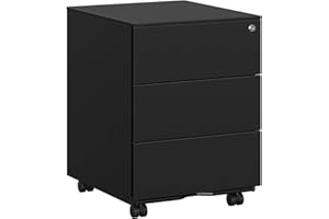 SONGMICS Caisson de Bureau, Meuble de Bureau, Casier sur roulettes, Métallique, pour Imprimante, Verrouillable, 3 Tiroirs, Prémonté, Télétravail, 45 x 39 x 54 cm, Noir Mat OFC63BK