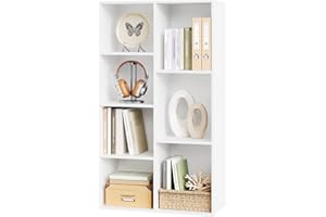 WOLTU Bibliothèque Blanche, Étagère de Rangement, en Panneaux de Particules, avec 7 Compartiments pour Salon, Bureau, Chambre à Coucher, 59,5x29,5x108cm, SK004ws