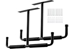 IHOMEPARK Haczyki ścienne, hak sufitowy, podwójna drabina, hak do dużych obciążeń, organizer do kajaków, rowerów, składane krzesła montażowe, zestaw haków montażowych z wyściółką EVA dla ochrony, udźwig 80 kg/czarny, 2 sztuki