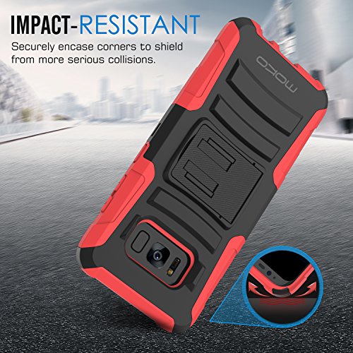 MoKo Samsung Galaxy S8 Funda - Cuerpo de la Resistente Funda Giratoria con Clip de la Correa Resistente Choque de Doble Capa para Samsung Galaxy S8 2017 5 8 Pulgadas Smartphone  Rojo