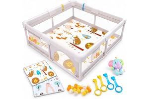 Akeraq Lekplats 150 x 150 cm + vändbar vadderad matta + 50 bollar + 4 grytlappar + skallleksak + bärväska, vadderad babyleksak, babylekplats
