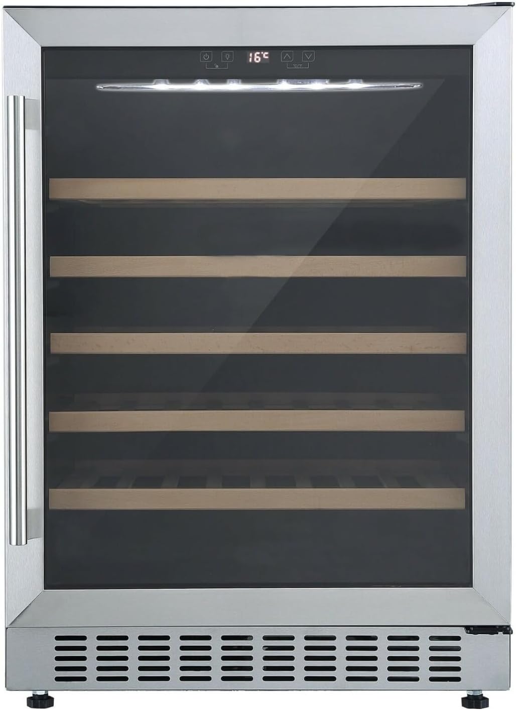 Cookology CWC600SS Freestanding Under Counter Fridge Cabinet 60cm Wine Cooler in Stainless Steel - 54 Bottle & 135 Litre Capacity - Sliding Shelves - Digital Temperature Control - Reversible Door