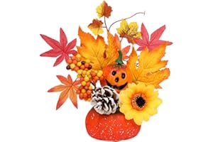 HGSHUO Halloween Calabazas Artificiales Halloween Decoración de Otoño Conos de Pino Hoja de Arce Bellota Navidad Calabaza Decoracion