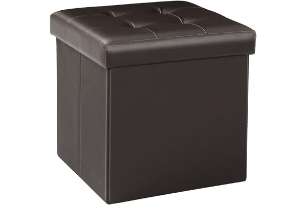 Bonlife Pall med förvaring Bröstförvaring Liten sittpall Pall Vikpall med lock, brun, 32 x 32 x 32 cm