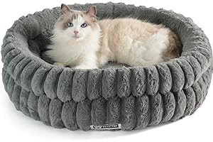 One PETS-TOP Katzenbett Rund Flauschig – Weiches Katzenkissen – Schlafplatz für Katze & Kleiner Hund – Waschbar, rutschfest (Grau, 60cm)