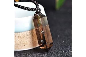 AZOOB Natürlicher Kristall, rau, 1 Stück, roher Rauchquarz-Anhänger, Halskette, Reiki-Halskette mit sechseckiger Spitze ERTEYIN