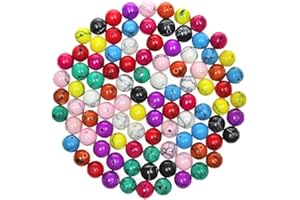 MJDCB 200pcs 8mm Stone Beads Kit Round Loose Gemstone White Green Red Blue Black Pink Yellow Purple Synthetic Turquoise Beads for Bracelet Necklace Earrings Jewelry Making