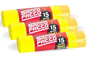 EFFENNE group - 45 Sacchi Spazzatura per raccolta differenziata 55x65, Sacchetti Plastica con Manici, Sacchetti Super Resistenti, Sacchetti Spazzatura Esterno (Giallo)