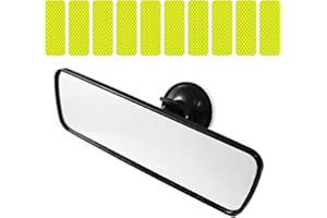 MEMOFYND 1 espejo retrovisor para coche con 10 pegatinas reflectantes verdes fluorescentes, espejos retrovisores interiores para coche, espejo retrovisor con ventosa