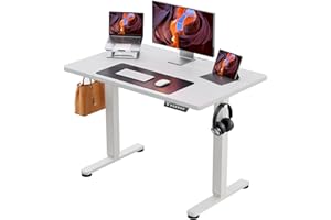 ErGear Elektryczne Biurko Stojące 100 x 60 cm, z Łatwo Wysuwaną Szuflladą & 4-Pamięciowym Smart Panelem, Konstrukcja T-Stopni, Płyta Łączona, Biała Rama i Powierzchnia