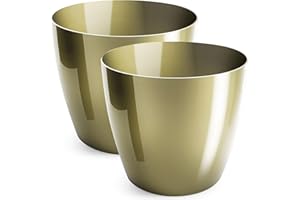 ‎PECZEKO PECZEKO Blumentopf glänzender, Pflanzkübel aus Übertopf Kunststoff Dekorativer Topf für, groß und klein Pflanzen, 2er-Set blumenkübel, blumenkübel kräutertopf, (2 Pack) Gold, ø 9.5 cm