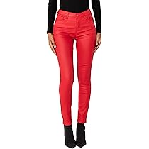 Nina Carter LC001 Damesbroek met hoge taille, lederlook, push-up, stretchjeans, M