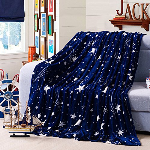 Bedding Extra Soft Coral Fleece Blanket Lightweight Thickening Throw/Bed Blanket Color Blanket Starry Sky-Blue Full(71"X79")