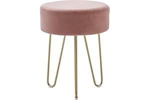 MOF Velvet Stool Round Dressing Table Stool with Hairpin Legs (Pink Velvet With Golden Leg)