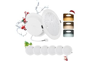 ‎GREBEAM Grebeam 6 x 16 W LED Ceiling Spotlights, Flat 230 V, 1400 lm, IP44 LED Spotlights, Ultra Slim Installation Depth 25 mm, Downlight LED Spotlights, 230 V, Warm White/Neutral White/Cool White, Hole: φ145