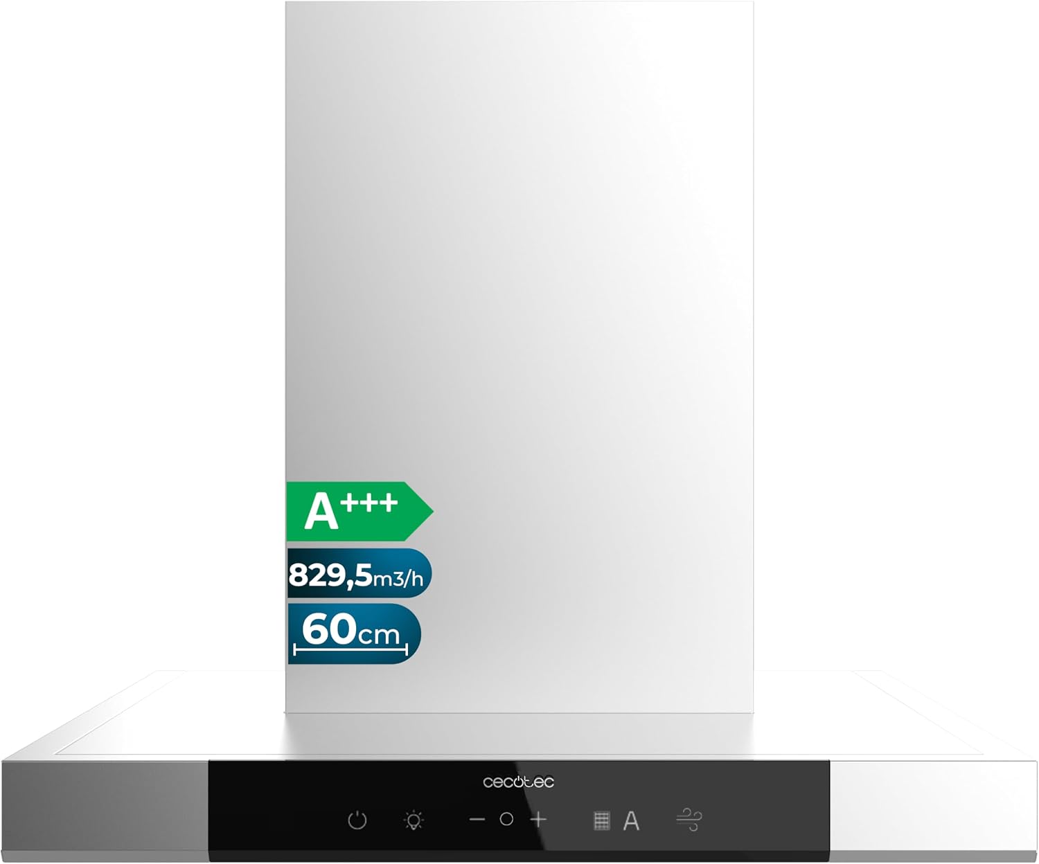 Cecotec Campana Extractora En forma de T 60 cm Bolero Flux TT 609500 Slim Inox A+++. Succión 829,5 m³/h, Hand Movement Control y Doble Booster, Filtros Lavables, Clase A+++, Heat Sensor