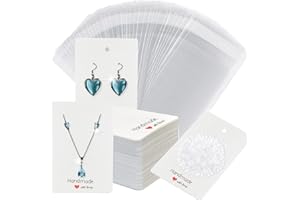 Fokelyi 200 PCS Earring Display Card Set, 50 Jewellery Necklace Holder Cards 50 Self-Seal Bags with 100 Rubber Earring Stopper Backs, Necklace Cards Holder for DIY Jewelry Display(White)
