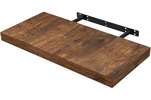 WOLTU RG9319hov Svävande hylla, vägghylla, träbräda, bokhylla, för böcker, tavlor, dekoration, 60 x 23 x 3,8 cm, vintagebrun