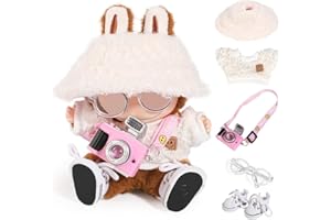 XMBYGY 5 Zestaw Ubrań dla LABUBU (dla Stojącej/Siedzącej 17/15cm Lalki) (NIE Lalki) - Akcesoria Odzież dla Lalek Outfit Zawierane Cute Figures Odzież+ Aksamitowy Kapelusz+ Kamera+ Okulary+ Buty