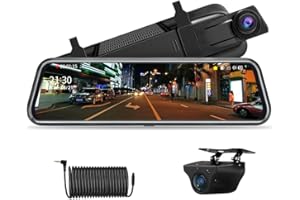 【Uppgraderad version】 Jansite 10 "Mirror Dash Cam Full Touch Screen med loopinspelning, Dual Dash Cam Bak och Fram 1080P Streaming Media DVR 170 ° Vidvinkel Night Vision med 10 meter kabel