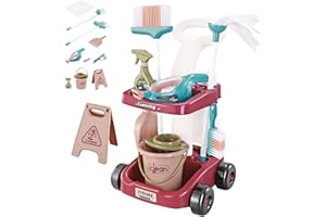 Qikam Ensemble De Nettoyage pour Enfant | Chariot Menage Enfant | Jouets De Nettoyage pour Les Tout Petits avec Balai Franges Seau Et Beaucoup d'autres Accessoires