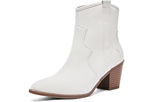 Ruiee Women's Cowboy Ankle Boots Western Cowgirl Chunky Heeled Booties, Classic Comfortable Casual Low Mid Heel Calf Short Boots for Women.