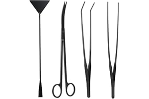 FHISKUNYU Kit de Herramientas de Acuario 4 en 1 Negro - Pinzas, Tijeras Profesionales, Raspador de Algas y Espátula de Acero Inoxidable para Mantenimiento de Plantas Acuáticas​