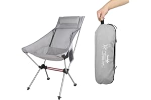 Tentock Sedia Pieghevole da Campeggio Ultraleggera Portatile Sedia da Pesca fino a 150 kg, Sedie da Camping con Borsa per il Trasporto per Escursionismo Picnic Pesca Spiaggia (grigio)
