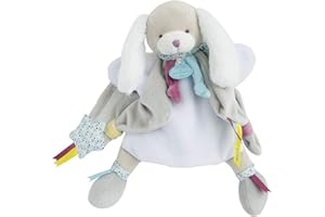 DOUDOU ET COMPAGNIE- Marionnette Doudou Peluche Chien - 28 cm - Gris - Collection Toopi - Idée Cadeau Naissance - Jouet Éducatif Interactif Amusant - Garantie Doudou Perdu - DC3082