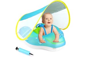 ‎ANSTEN ANSTEN Schwimmring Baby mit Sonnendach Aufblasbare Baby Float Schwimmring Shwimmreifen mit aufblasbarer Schwimmboje,Schwimmhilfe Spielzeug,Babys Schwimmring ab 3 Monate~72 Monate-Rosa