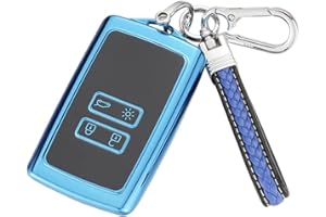 Yamlten Autoschlüssel Hülle für Renault Renault Kadjar Captur koleos Clio Zoe Megane (IV/4) Dacia Duster, 4 Tasten TPU Renault Schlüsselhülle- Blau