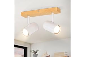 ‎GLITZERLIFE Glitzerlife Deckenstrahler 2 Flammig Holz Deckenleuchte - Deckenlampe GU10 Weiß Flurlampe Modern indoor Deckenspots Schwenkbar 350° Spotslight für Wohnzimmer Schlafzimmer Küchen Korridor Esszimmer