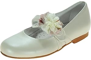 CALZADOS ROMERO KILLOS - Zapatos Comunión en Piel para Niña. Piel. Adorno Lazo Desmontable. Ajuste Fácil de Velcro. Mocasín Merceditas.