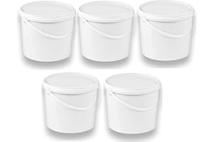 ‎SILPLAST Silplast 5 x 5 Liter Eimer mit Deckel weiß 5 Stück, stapelbarerer Milch-/Vorratseimer, Honigeimer Kunststoffeimer Lebensmittelfreigabe, Lebensmittelechte Behälter, Leereimer für Mehl, Wassereimer