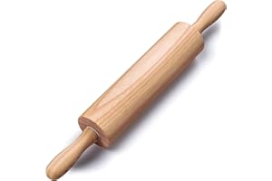 CHEFZOCO Rodillo de cocina, Rodillo de repostería, Rodillo de Amasar con Rodamientos, Rodillo para hacer Pan, Rodillo para pizza, Fabricado en Madera de Haya, Largo 36 cm, Diámetro 4.8 cm