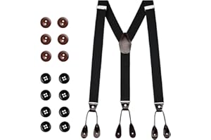 FUITKE Y-Back Adjustable Braces for Men, 3.5cm Wide Y-Shaped Elastic Suspender 8 Black and 6 Brown Buttons for Party & Business (Black)