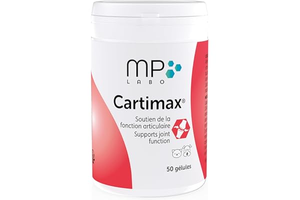 MP Labo Cartimax - Soutien de la Fonction Articulaire pour Chien et Chat - Glucosamine, Harpagophytum, Reine des Prés, Bambou et Oligo-éléments (50 Gélules)