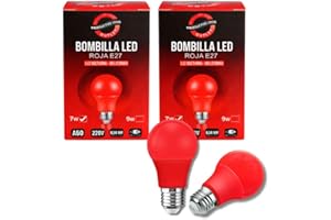 OUTLET PRODUCTOS 1000 Pack 2 Bombillas LED Rojas 7W Anti Flicker | Bombilla Roja sin Flicker para Dormir | Luz Nocturna Melatonina | Red Light Therapy | Lámpara Nocturna | Luz Roja Bebé | Rosca E27 (7, Vatios)